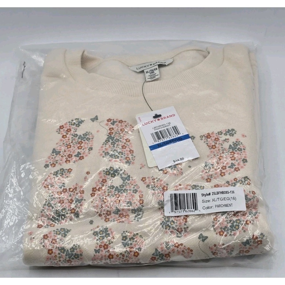 NWT Lucky Brand Girls‎ Parchment Sweatshirt Live Love Luck Size XL